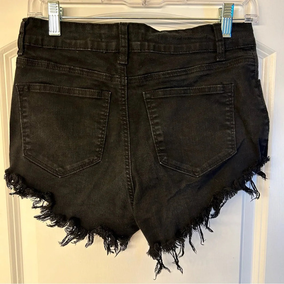 KanCan Shorts Women 9/28 Cut-Off Faded Black Distressed Stretch Denim High Rise - Picture 2 of 9